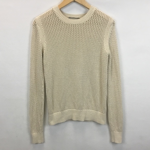 Everlane The Mesh Soft Cotton Crew Neck Open Knit Crochet Sweater in Praline - Picture 1 of 8